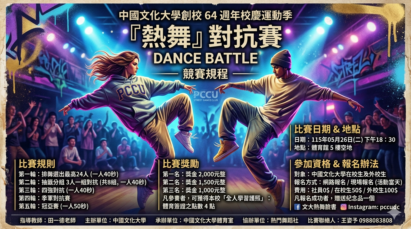 中國文化大學創校 64週年校慶運動季  『熱舞』對抗賽 – 競賽規程